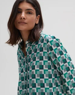 Fashion someday Fashion Blouse Met Print Falkine Retro Deep Teal