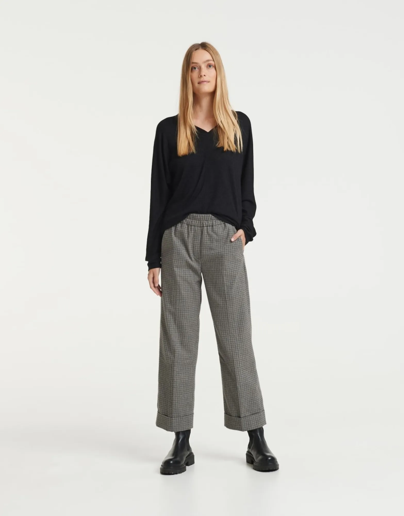 Online someday Fashion Stoffen Broek Maikito Check Hazy Fog Melange